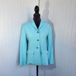 Doncaster Women's Aqua Blue Cotton Blazer Button Down Jacket Long Sleeve Sz 4